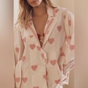 Anthropologie White and Pink Heart Blouse